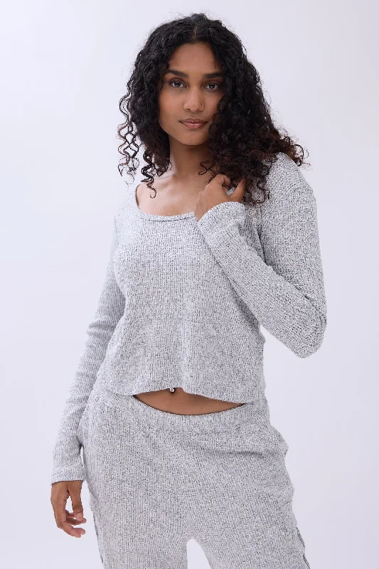 Waffle Knit Long Sleeve Pajama Top