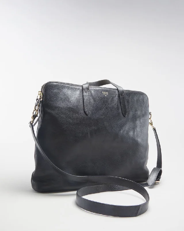 Fossil Black Leather Satchel Bag - O/S