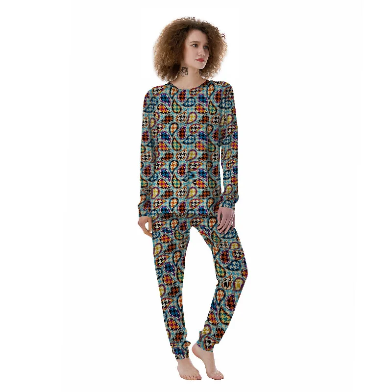 Houndstooth And Paisley Print Pattern Women's Pajamas