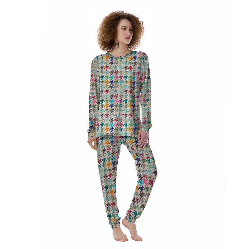 Houndstooth Colorful Plaid Print Pattern Women's Pajamas