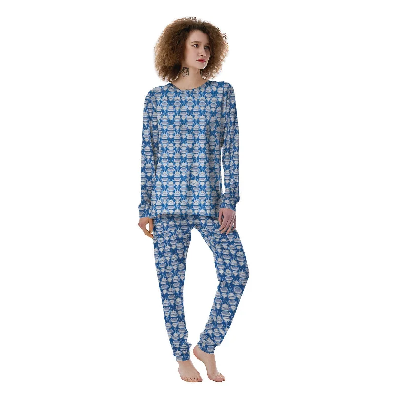 Hourglasses White And Blue Print Pattern Women's Pajamas