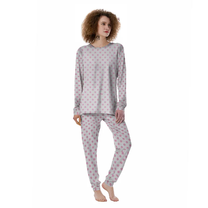 Light Pink Dots And White Print Pattern Women's Pajamas