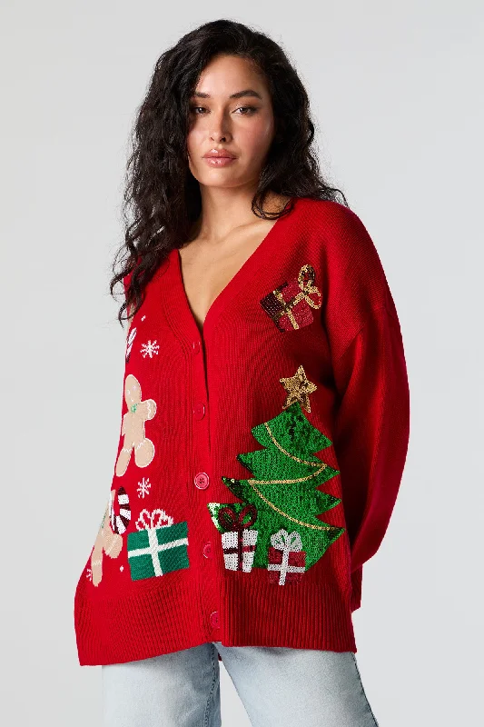 Sequin Jacquard Knit Christmas Cardigan