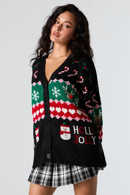 Holly Jolly Jacquard Knit Christmas Cardigan