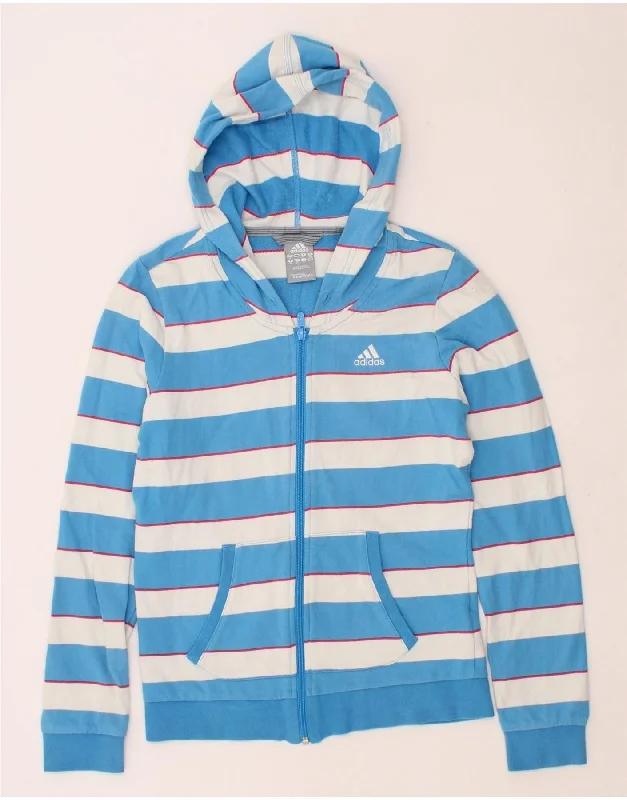 ADIDAS Womens Zip Hoodie Sweater UK 8 Small Blue Striped Cotton