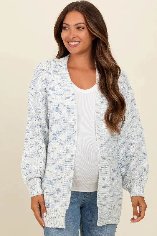 Blue Speckled Chunky Knit Oversized Maternity Cardigan