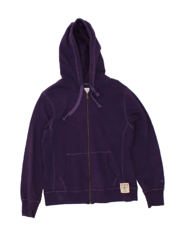 CHAMPION Womens Zip Hoodie Sweater UK 14 Medium Purple Cotton