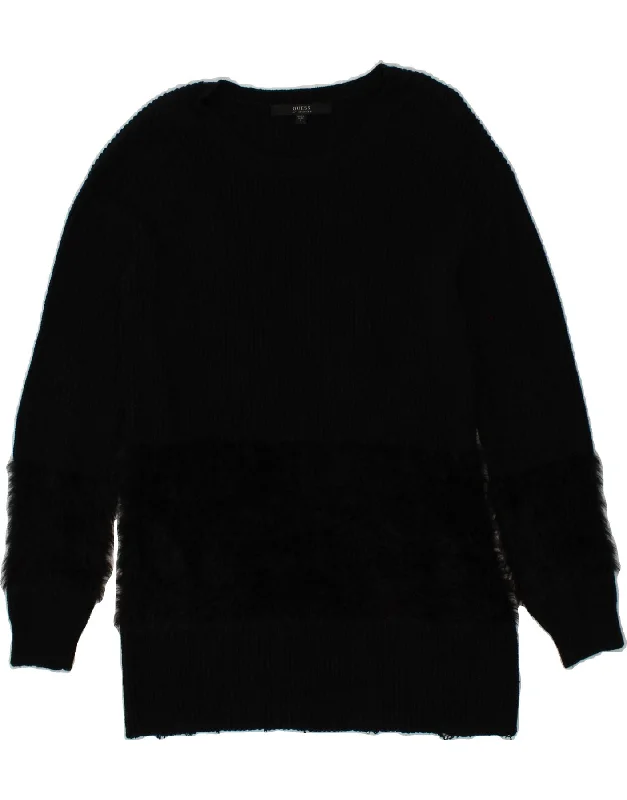 GUESS Womens Boat Neck Jumper Sweater UK 8 Small Black Cotton