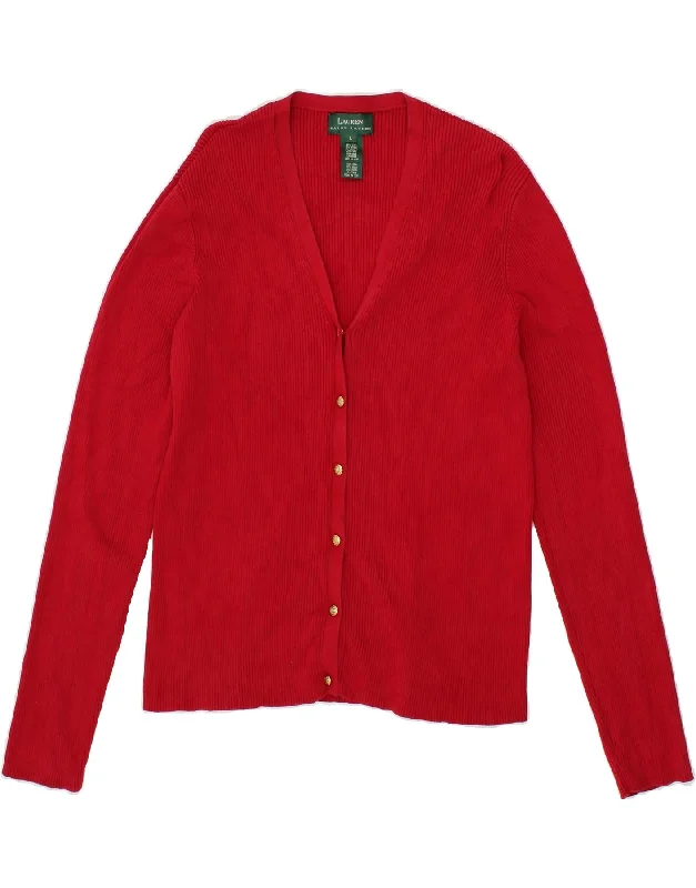 RALPH LAUREN Womens Cardigan Sweater UK 16 Large Red Silk