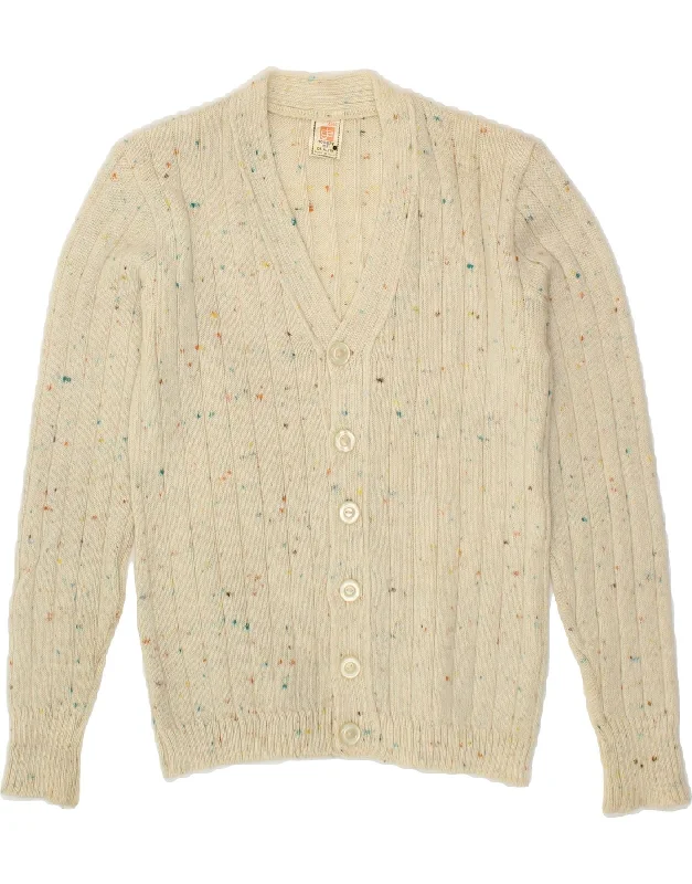 VINTAGE Womens Cardigan Sweater UK 12 Medium Beige Flecked