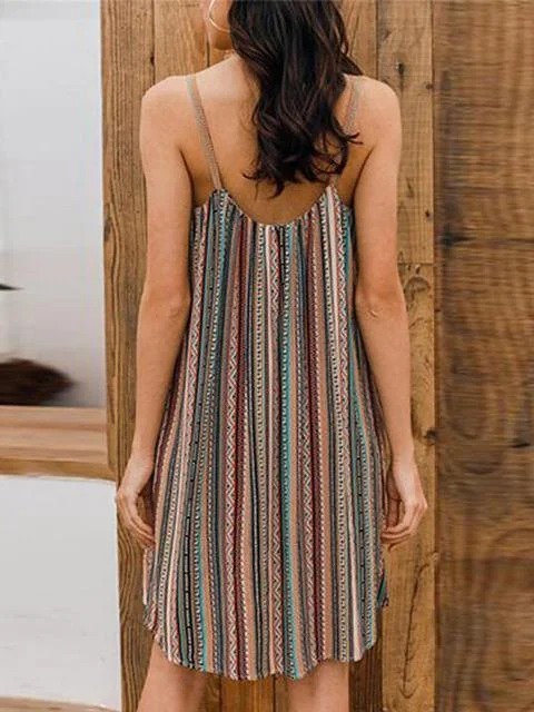 Casual Multicolor Striped Sphagetti Mini Dress