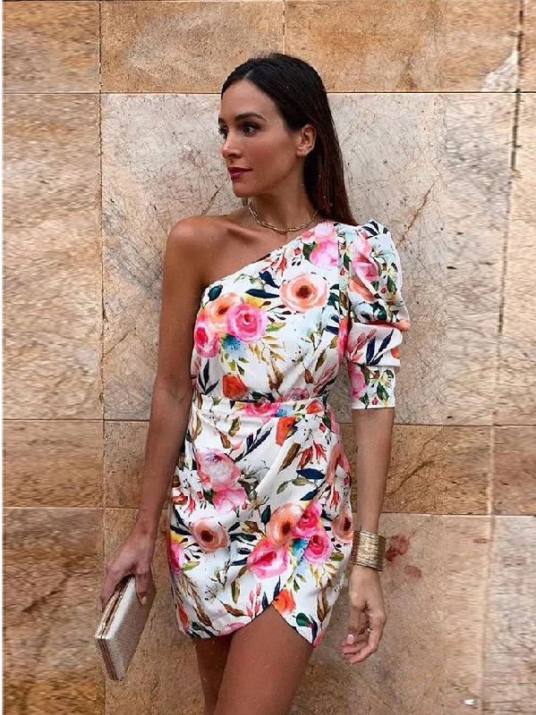 One Shoulder Floral Mini Dress