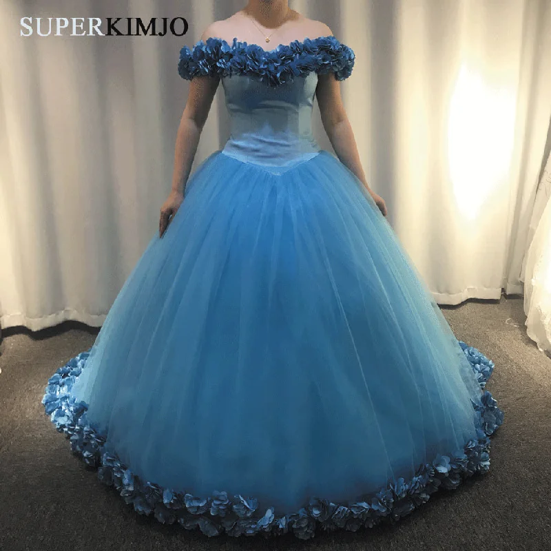 2020 off the shoulder wedding dress ball gown 3d flowers elegant tulle princess wedding gown vestido de nova