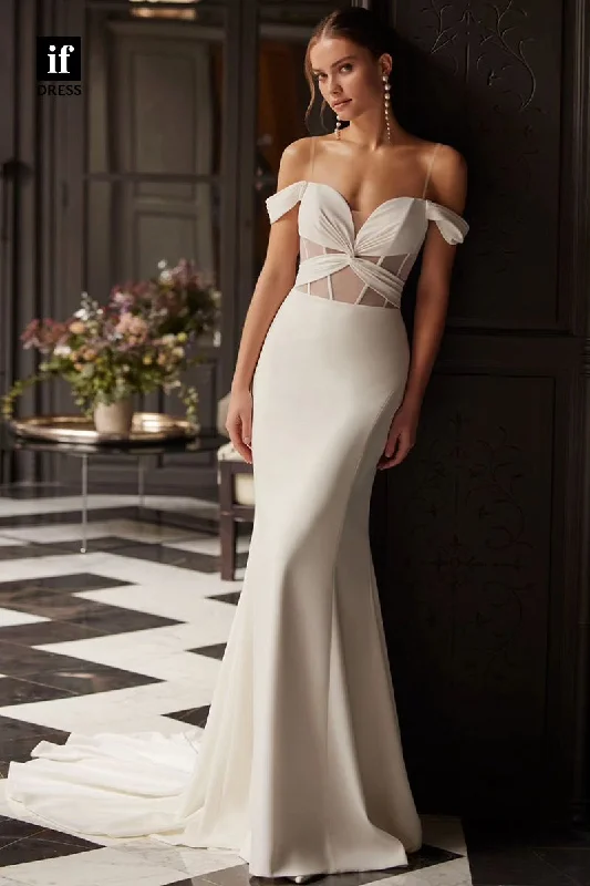 71138 - Sexy/Hot Mermaid/Trumpet V-Neck Cap Sleeves Beach Wedding Dress