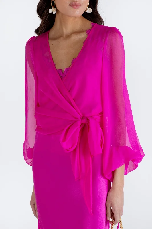 "The Jenny" - Sheer Wrap Blouse (Hot Pink)