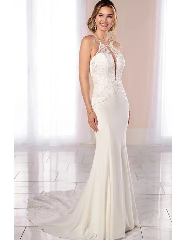 Sexy Deep V-neck Backless Wedding Dresses Beading Halter Soft Satin Wedding Gowns