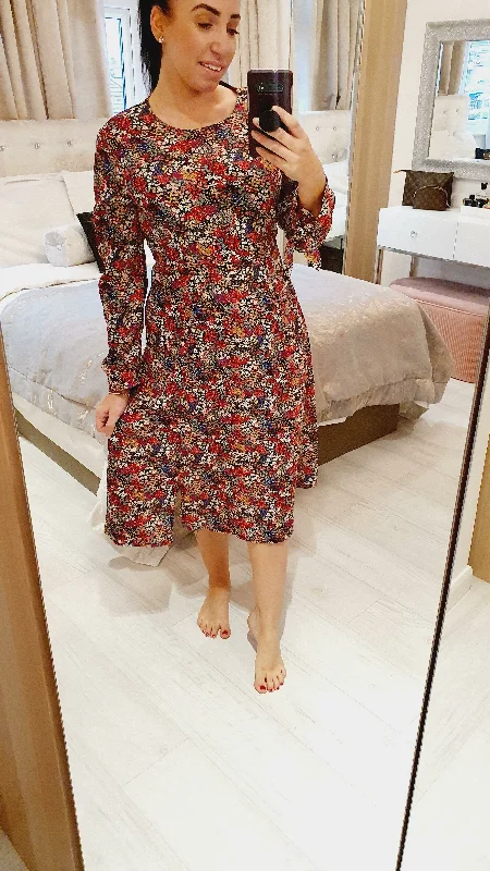 Millie Paisley Floral Detailed Midi Swing Dress