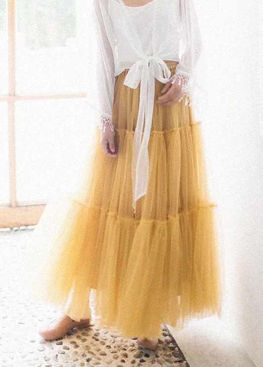 Beautiful Yellow Ruffled Patchwork tulle Skirts Spring