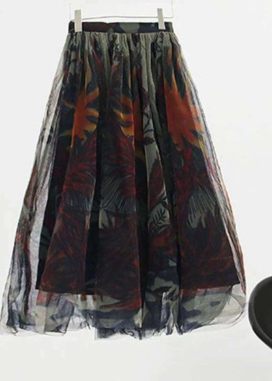 Fine Black Zip Up Print Tulle Skirts Spring