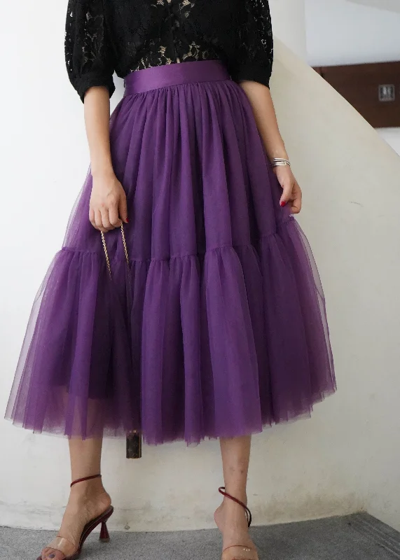 Plus Size Fashion Purple Patchwork Tulle Skirt Spring