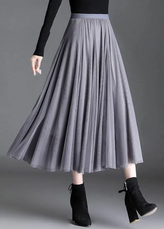 Plus Size Women Grey tulle a line skirts Spring