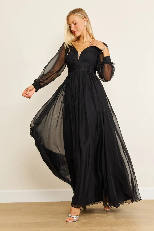 Dylan & Davids Long Sleeve Chiffon Black Formal Dress