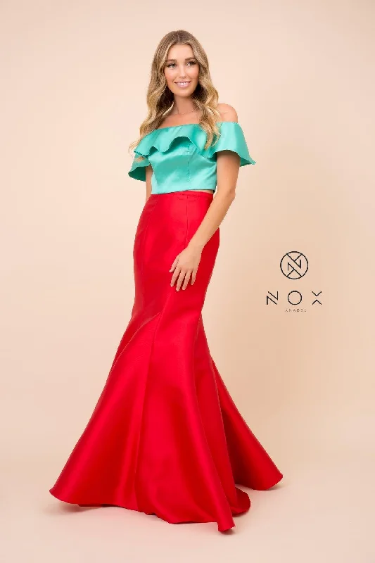 Long Two Piece Crop Top Off The Shoulder Prom Dress