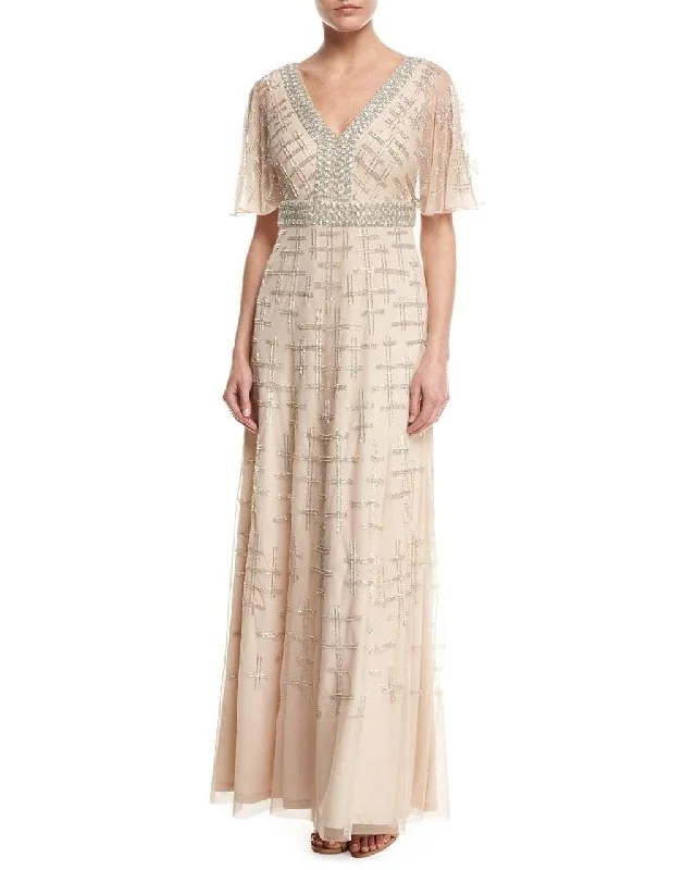 Aidan Mattox - MD1E201195 Short Flutter Sleeve Adorned Capelet Gown