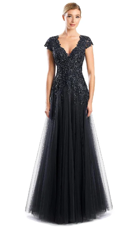 Alexander by Daymor 1755S23 - V Neck Laced A-Line Gown