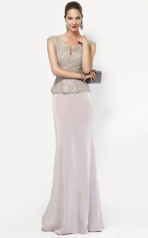 Alyce Paris Cap Sleeve Jeweled Lace Crepe Gown 27105