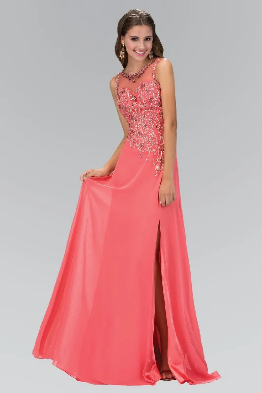 Elizabeth K - GL2118 Embellished Illusion High Neck A-Line Gown