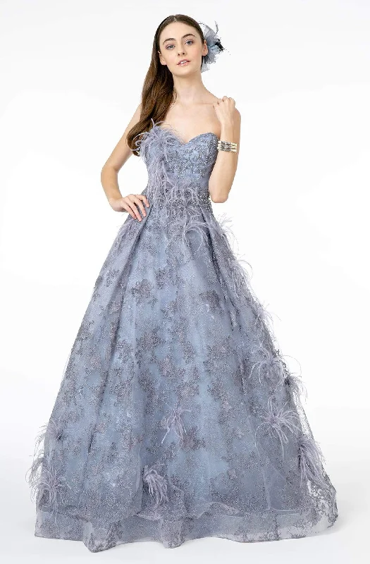 GLS by Gloria - GL1834 Feather Embellished Strapless Ballgown