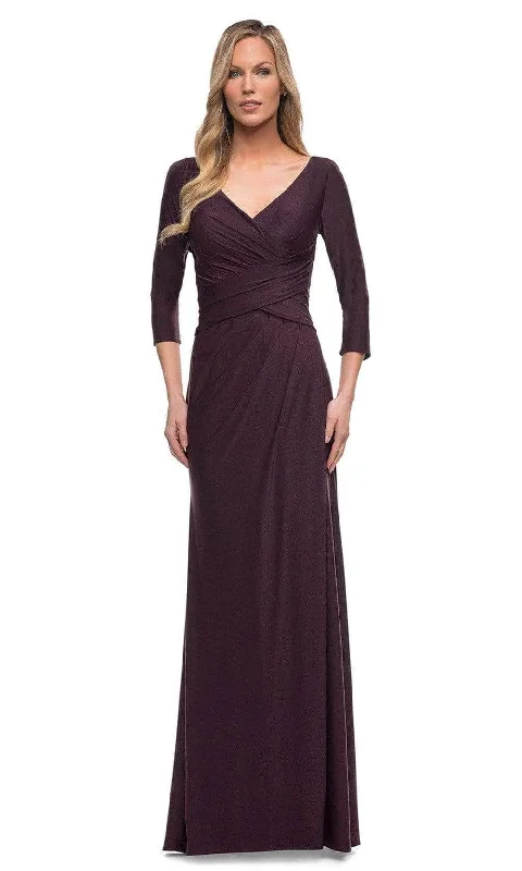 La Femme - Ruche-Ornate V-Neck Evening Dress 29223SC