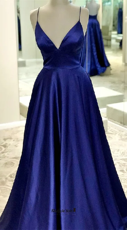 A line Backless Navy Blue Prom Dress