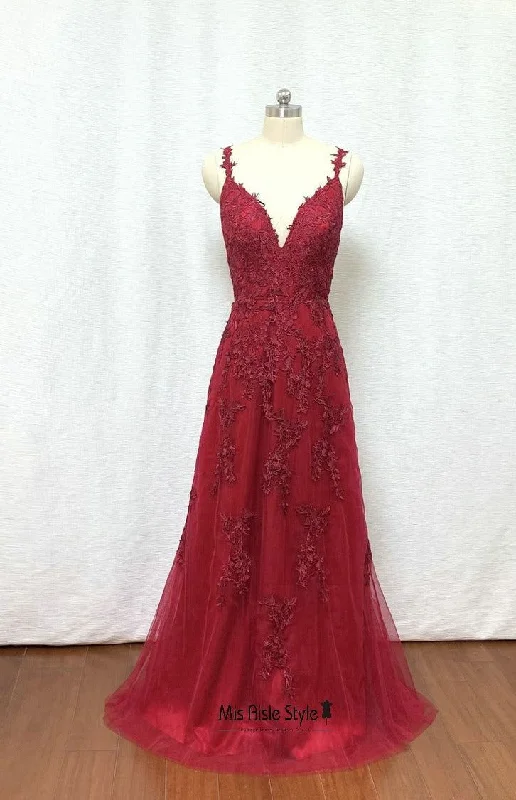 A line Burgundy Prom Dress