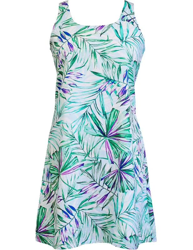 A-Line Hawaiian Dress Back Cutout Watercolors Palms