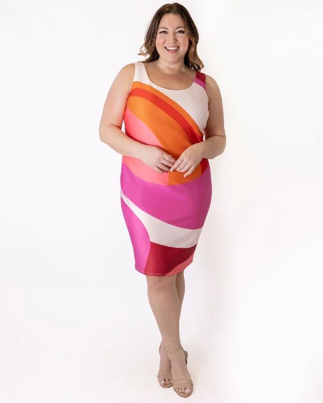 Abstract Scuba Sheath Dress | Pink