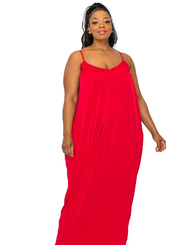 Adora Ruched Spaghetti Strap Dress | Red