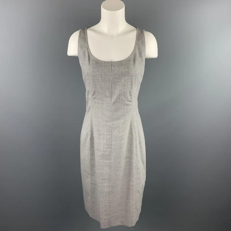 AKRIS Size 6 Grey Heather Acetate / Viscose Scoop Neck Shift Dress