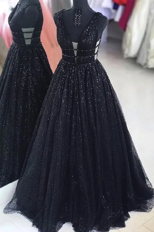 Ball Gown Black Sparkle Prom Dress