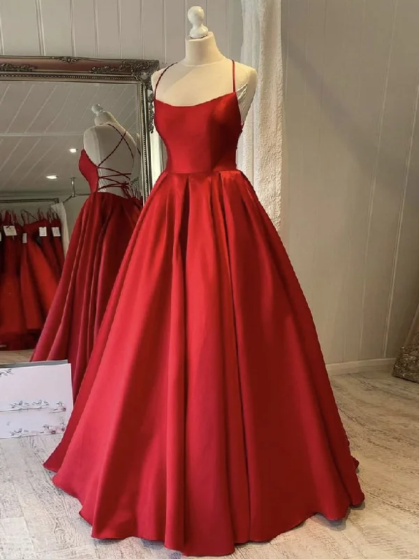 Ball Gown Criss-Cross Back Dark Red Prom Dress