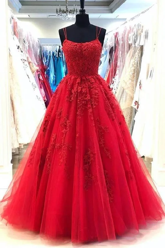 Ball Gown Criss-Cross Back Red Prom Dress