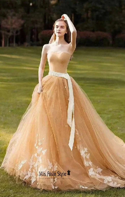 Ball Gown Dark Yellow Evening Dress