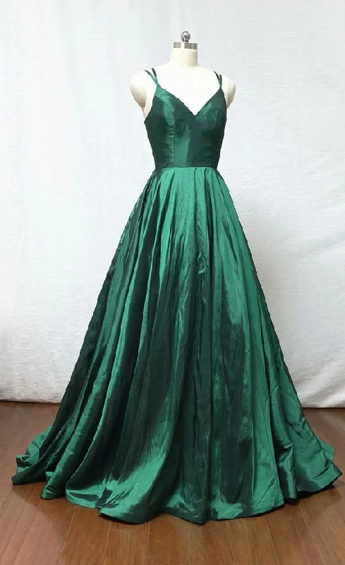 Ball Gown Double Straps Green Prom Dress