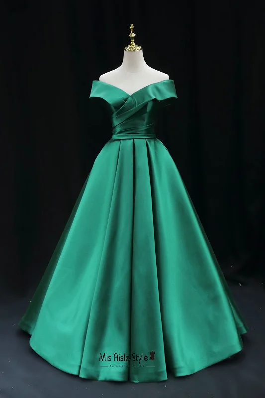 Ball Gown Off Shoulder Sleeve Green Prom Dress