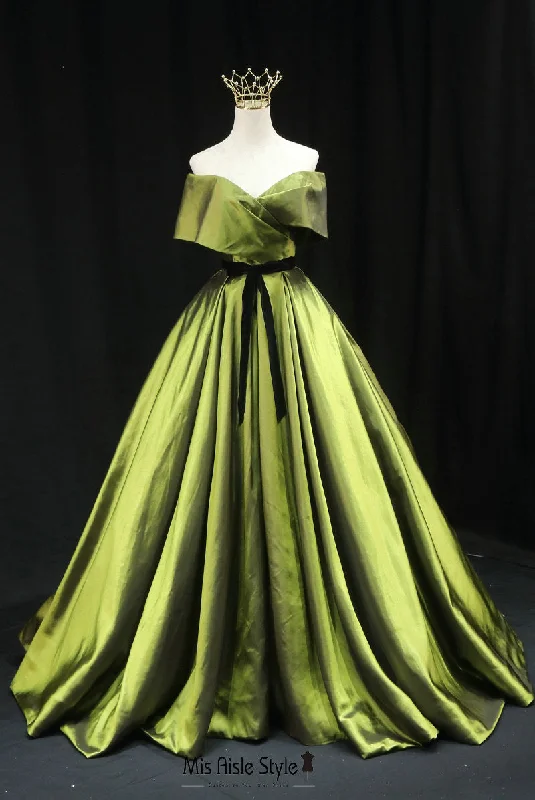 Ball Gown Off Shoulder Sleeve Green Prom Dress