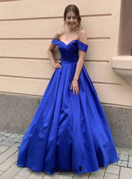 Ball Gown Off Shoulder Sleeve Royal Blue Prom Dress