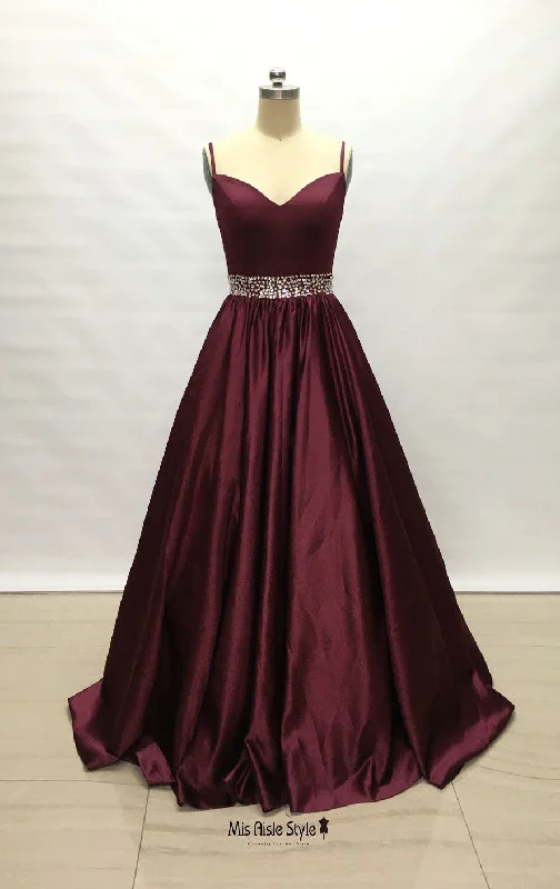 Ball Gown Spaghetti Straps Burgundy Prom Dress