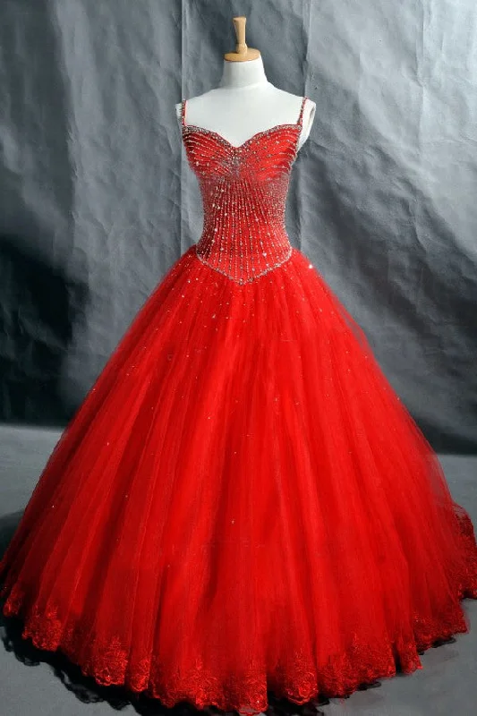 Ball Gown Spaghetti Straps Red Prom Dress