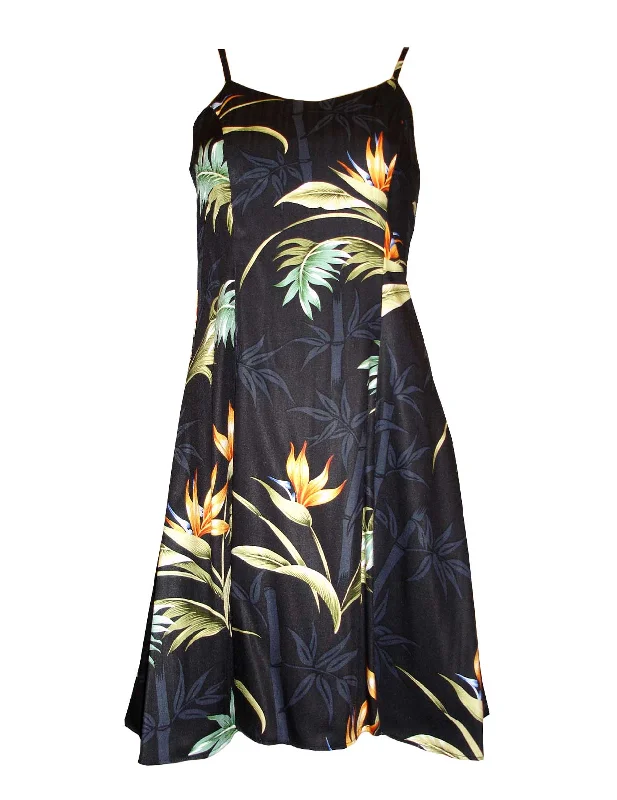 Bamboo Paradise Spaghetti Strap Hawaiian Dress in Black